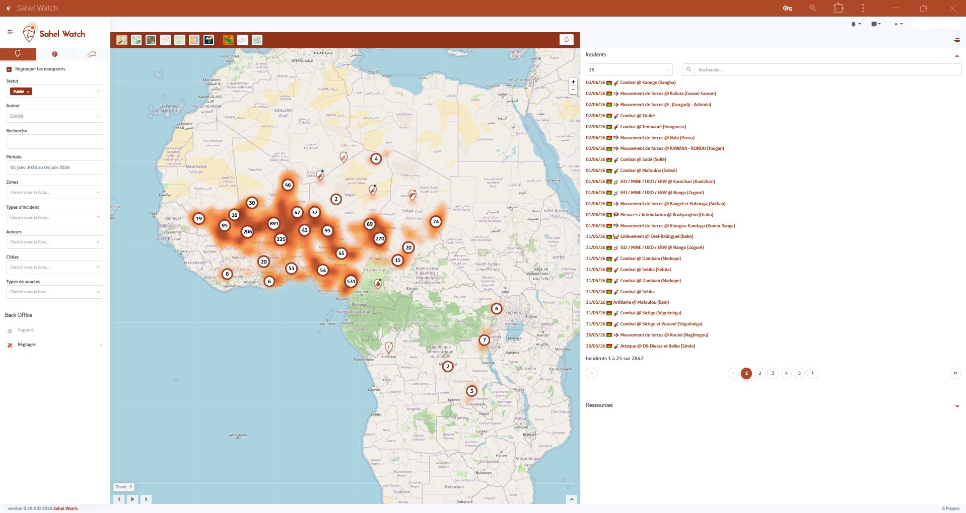 Sahel Watch - Interface principale